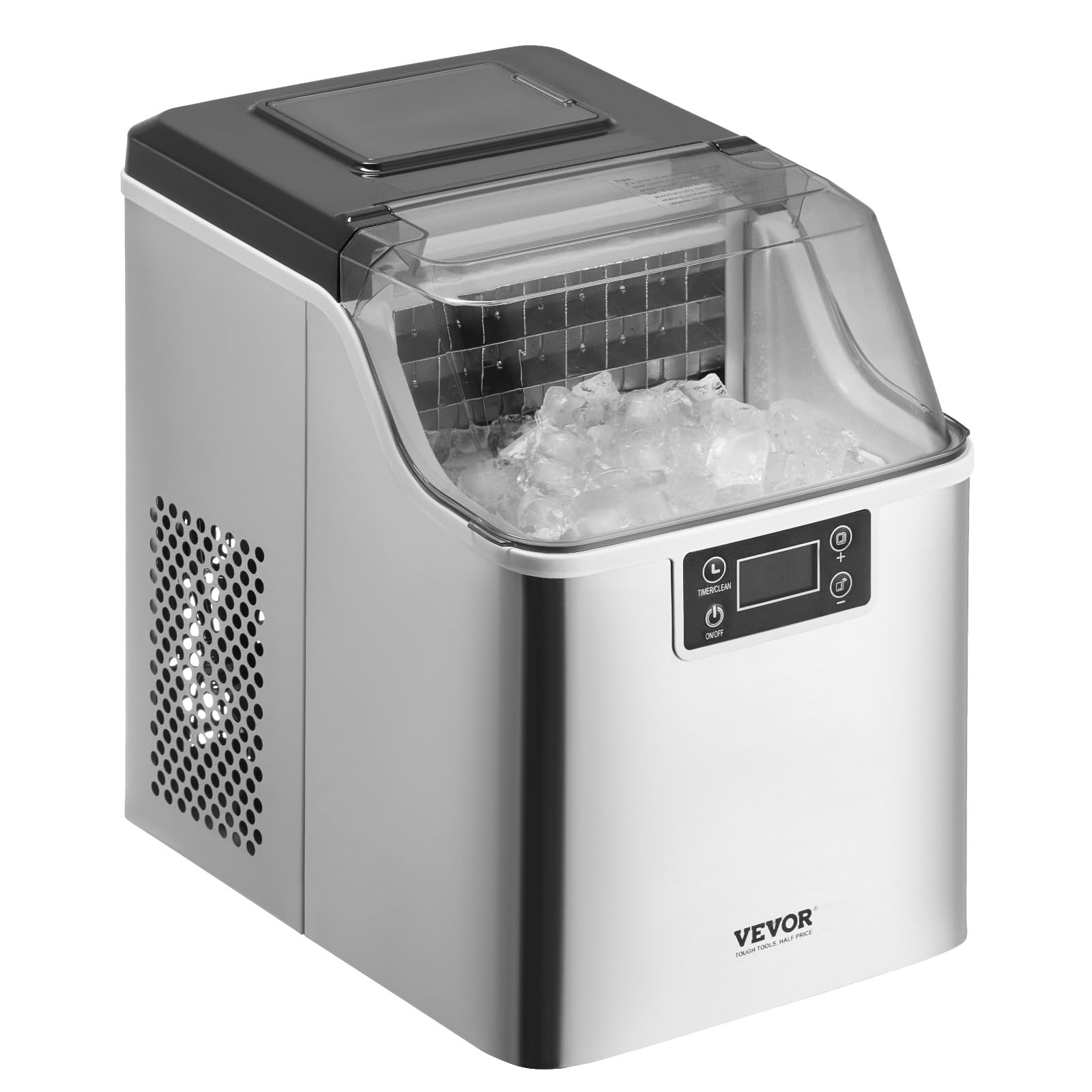 VEVOR Macchina per il ghiaccio da appoggio, 24 cubi in 15 minuti, 20,4 kg in 24 ore, autopulente, portatile, con paletta e cestino