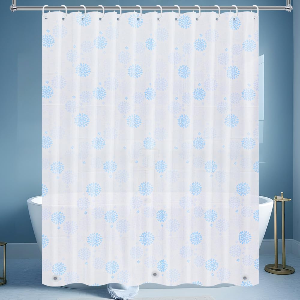 Ga-Geetopia White Snow Thin Plastic Shower Curtain or Liner 72" x 72" Water Repellent Lightweight Odorless Bathroom Showroom Curtain Liner with Rustproof Metal Grommet Holes, Magnets