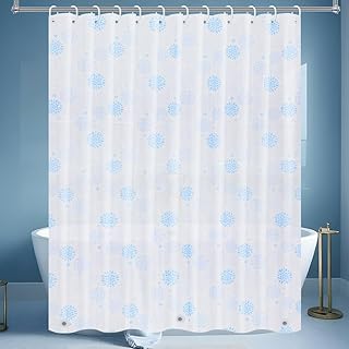 Ga-Geetopia White Snow Thin Plastic Shower Curtain or Liner 72" x 72" Water Repellent Lightweight Odorless Bathroom Showroom Curtain Liner with Rustproof Metal Grommet Holes, Magnets