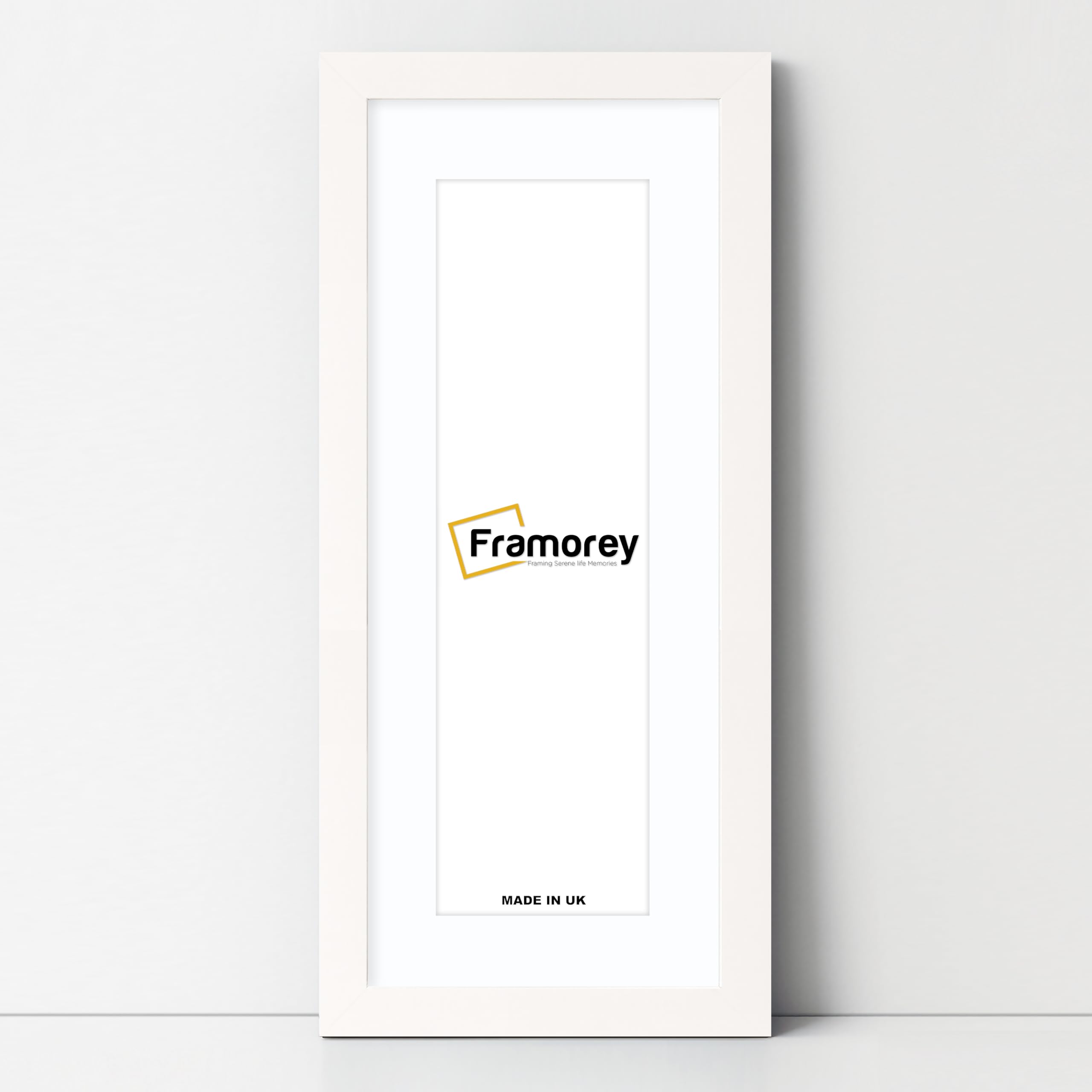 Framorey Framing Serene Life Memories White With White Mount Framorey Panoramic Style, Oxford Flat Wooden Effect Picture Frame, 32X14" Size White Photo Frame With 28X10" Size White Mount, Handmade Frame, Wall Art Hanging Frame, Best Home Decor Frames