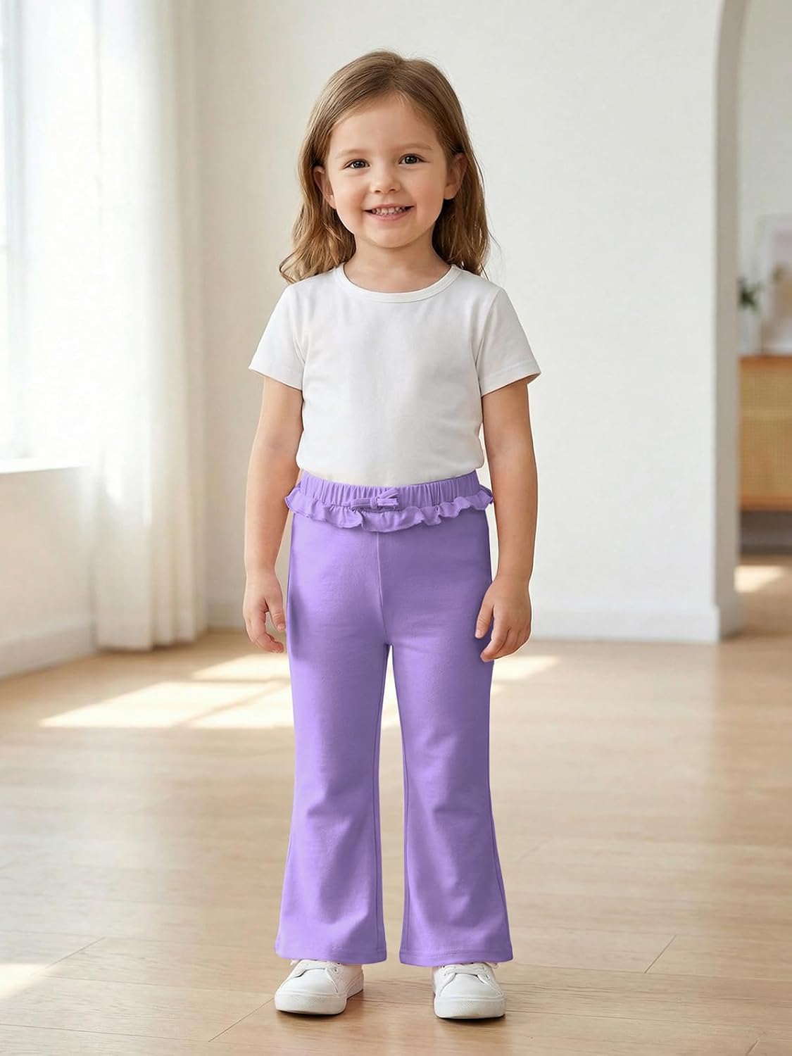 Haloumoning Toddler Baby Girl Flare Pants Bow Ruffle Elastic Waist Leggings Bell Bottoms Clothes 9M-8Y image 4