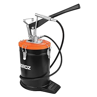 Groz Heavy Duty 10kg Grease Pump (USTAAD) with 50% More Pressure | Oval-Shaped | Durable with Unbreakable Footrest | Grease Pump for Cranes, Earthmovers, Industrial equipment | Up to 6000 Psi (Capacity- 10Kg) |VGP/HD/10A