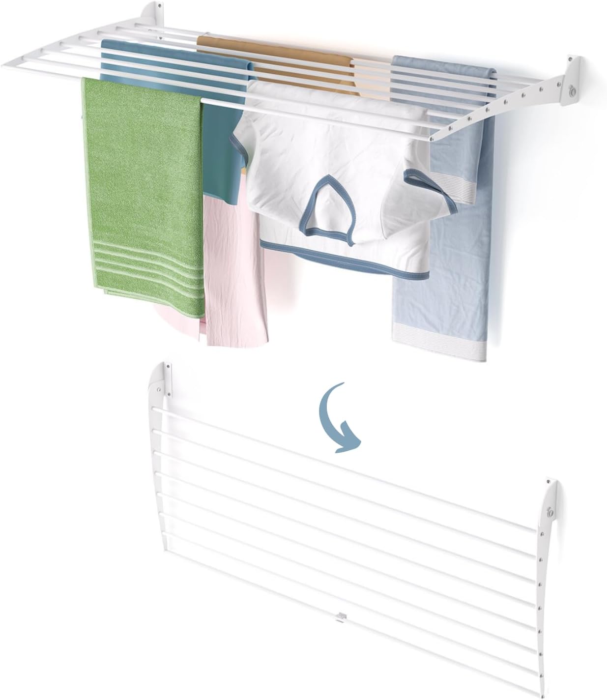 Fold, Wall Drying Rack, Vertical Drying Rack for Indoor and Outdoor Aluminium and Steel (White, 118 cm / 46.45 in)