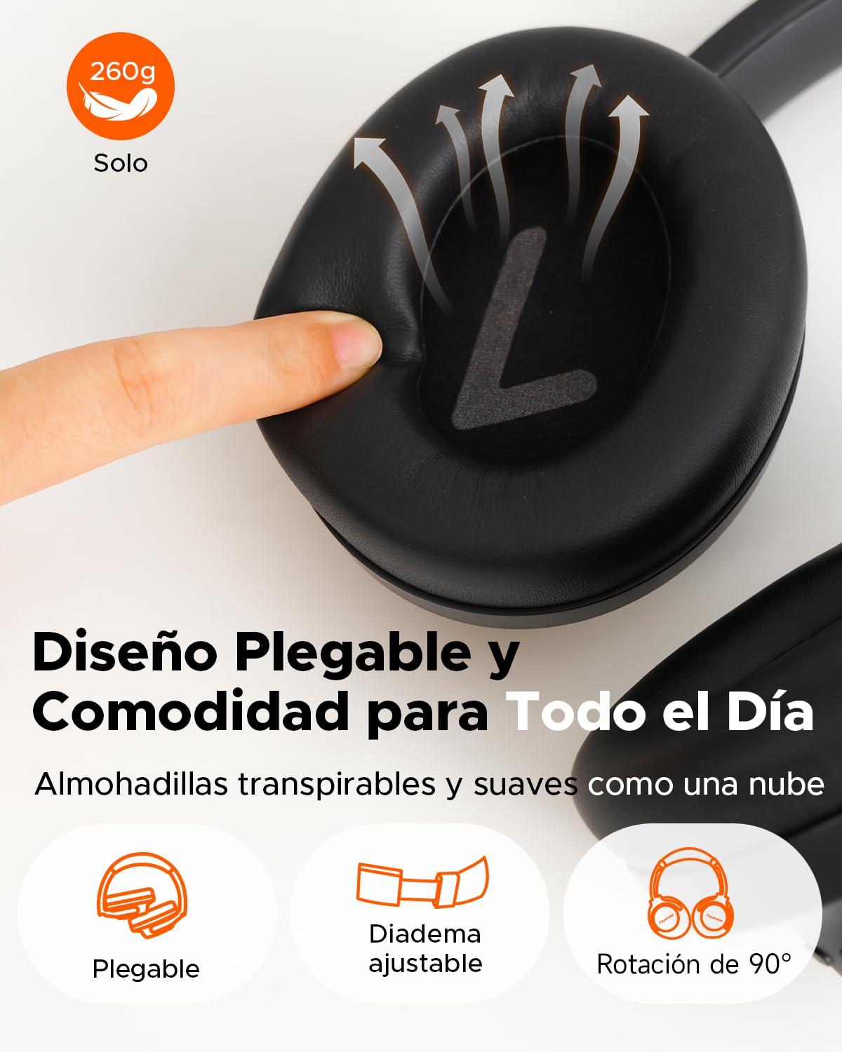 truefree Auriculares Bluetooth 6.0 con ANC, 125H de Autonomía, Supraaural | Diadema Supraaural, Carga Rápida, EQ Personalizable mediante App, Conexión Multipunto