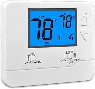 Suuwer S701 Non-Programmable Thermostat for Home - 1 Heat/1 Cool Single-Stage Systems, Blue Backlit Display, Easy Install