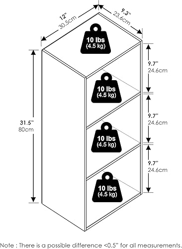 Miniatura 4 de Furinno LUDER Estantería de Libros, Estantería de 3 Cubos, Librero con Estantes Abiertos, 9.3 x 12 x 31.5 pulgadas, para Sala de Estar, Dormitorio,