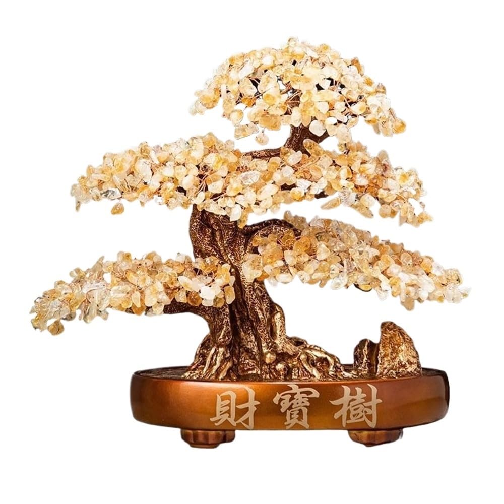 Money Tree Indoor Citrine Fortune Tree, Money Crystal, Feng Shui Luck Bonsai Decoration Office Crystal Tree(Beige)
