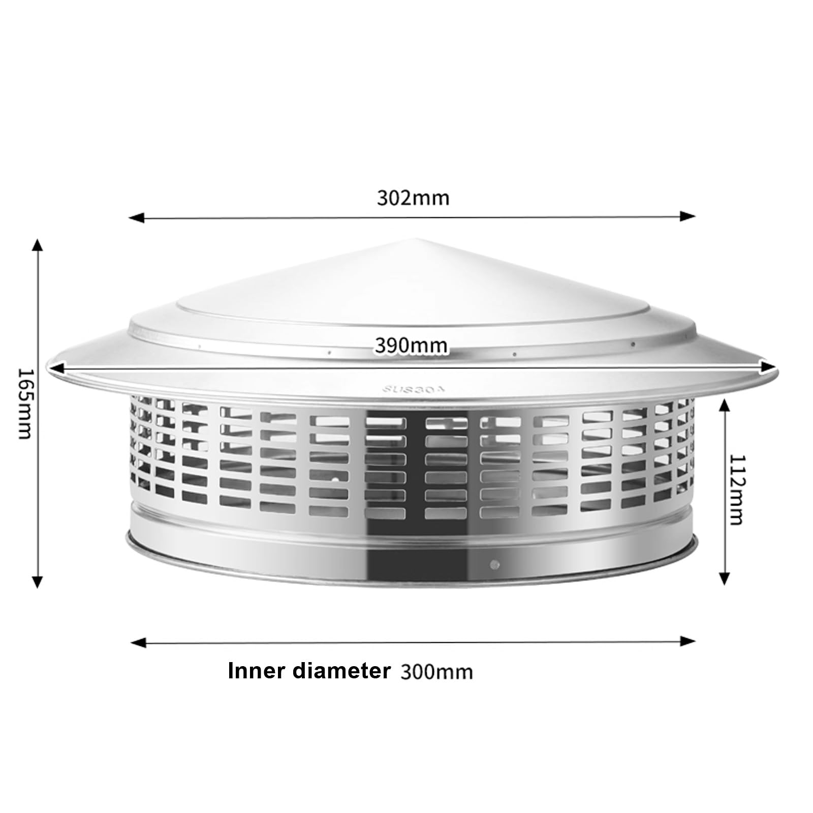 Cappa per camino in acciaio inox con schermo, protezione impermeabile per bocchetta di ventilazione del tetto per tutte le stagioni
