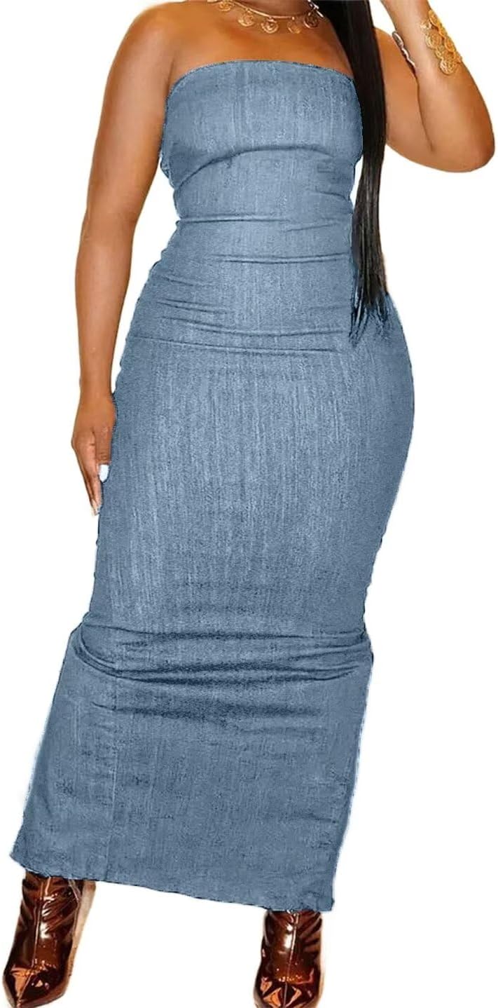 Flamingals Sexy Off Shoulder Sleeveless Maxi Dress for Women Zip Back Split Hem Party Long Dress - Image 6