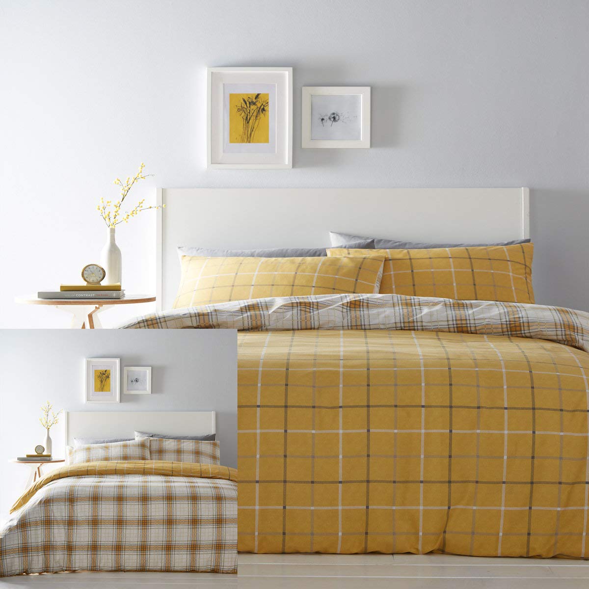 Portfolio Skye Duvet Cover Reversible Checked Bed Set, Polycotton, Ochre, Super King