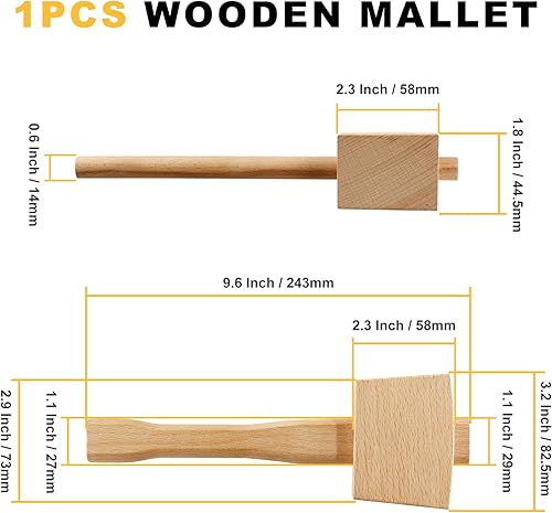 Miniatura 3 de Hordion 1 martillo de madera de 9.6 pulgadas, martillo de hielo resistente, talla de mazo de haya, herramienta de mano de madera de haya maciza para