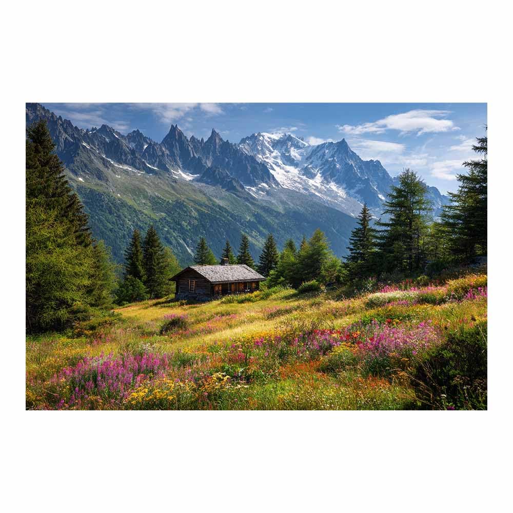 Lienzo de paisaje Casa de flores de yamano de 40x60cm verde sin marco 7