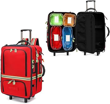 Emergency Backpack Empty, First Responder Trauma Bag with Trolley & Wheels Large Capacity Oxford Cloth for EMT, Paramedic, Nurses, Tactical Medics, Home CareA01,Single bag empty bag