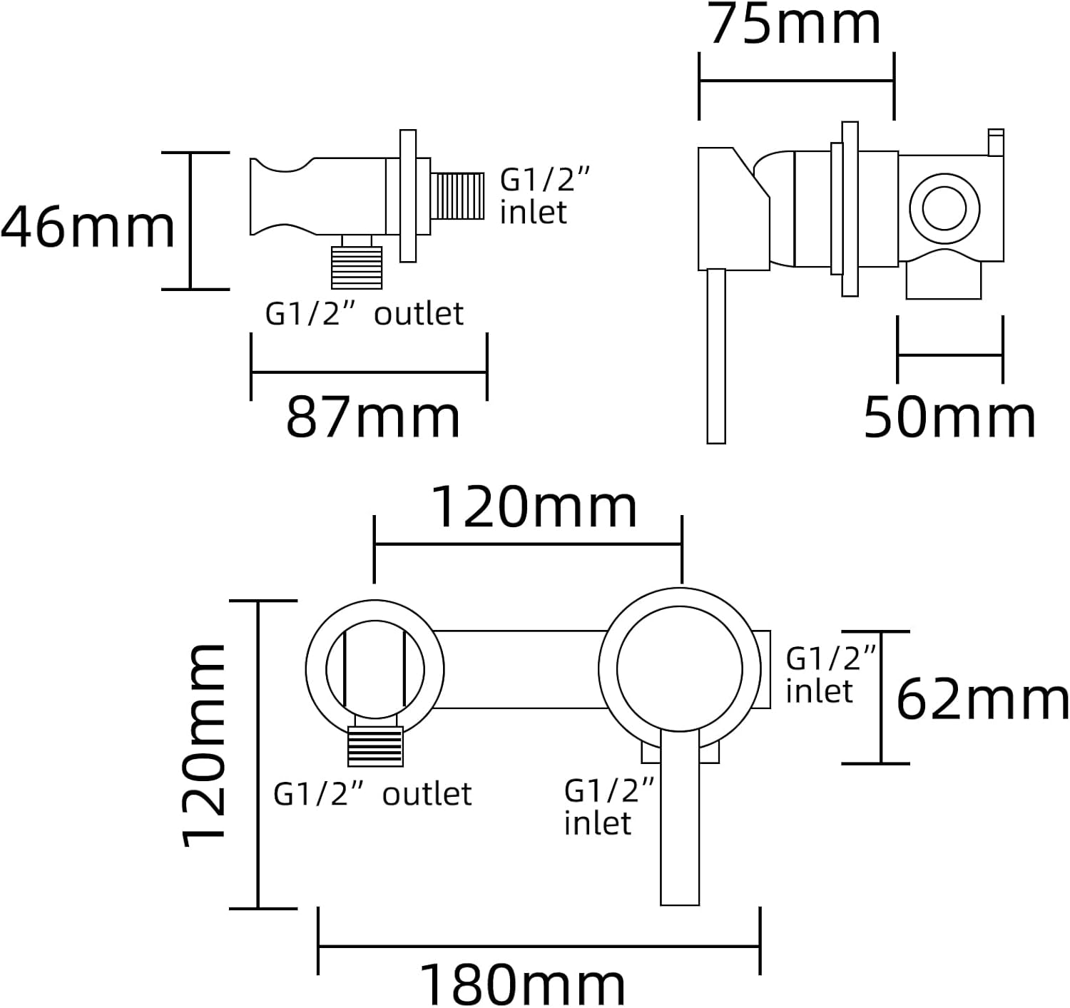 Tecmolog Toilet Concealed Hot and Cold Bidet Spray Set 2 Modes Hand Held Sprayer Shattaf Bathroom Attachment, Black, WS024ACF4