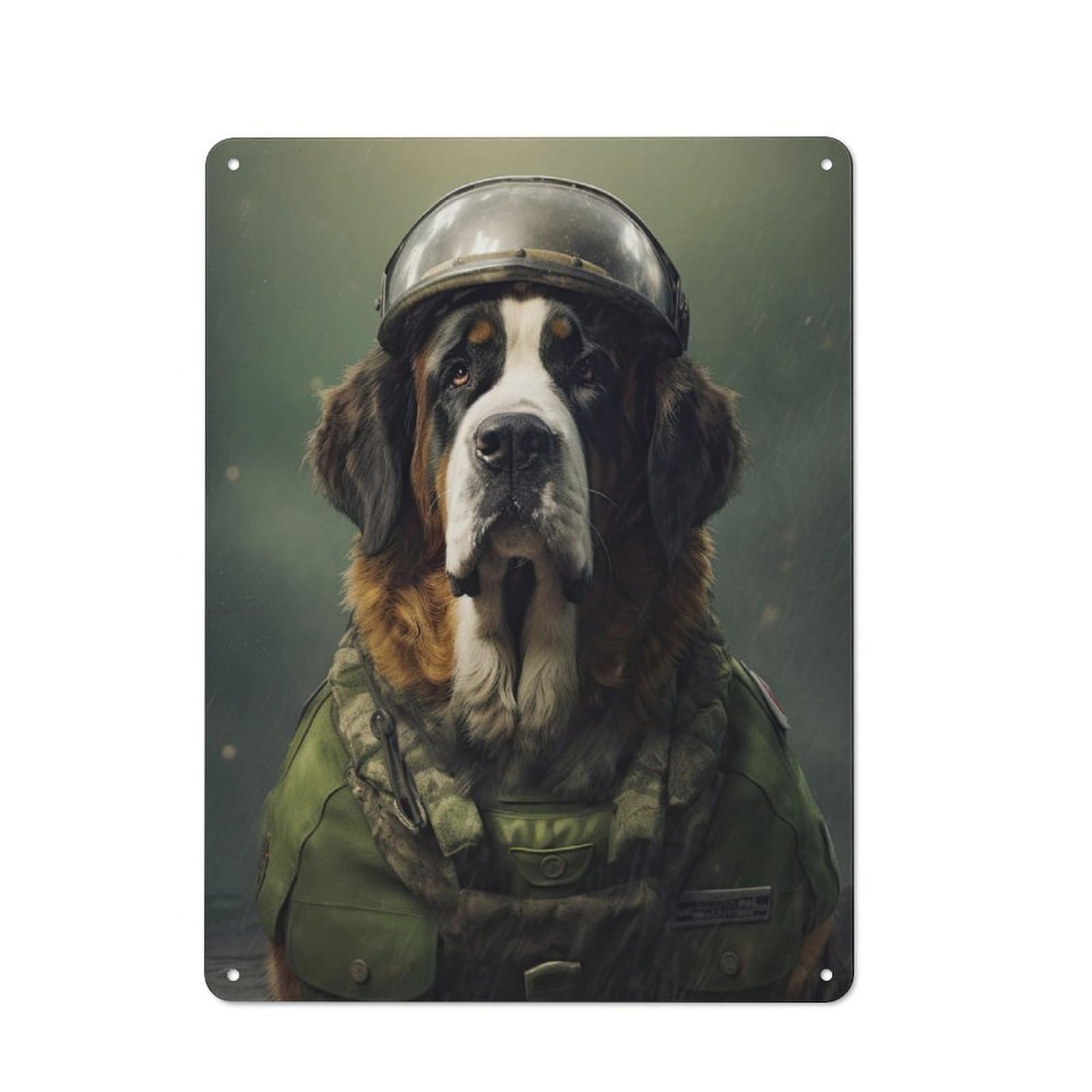 Junmoney Saint Bernard Soldier Metal Plaque 40X30cm With For Hallway Wall, Retro Decor, For Wall Display Collectors