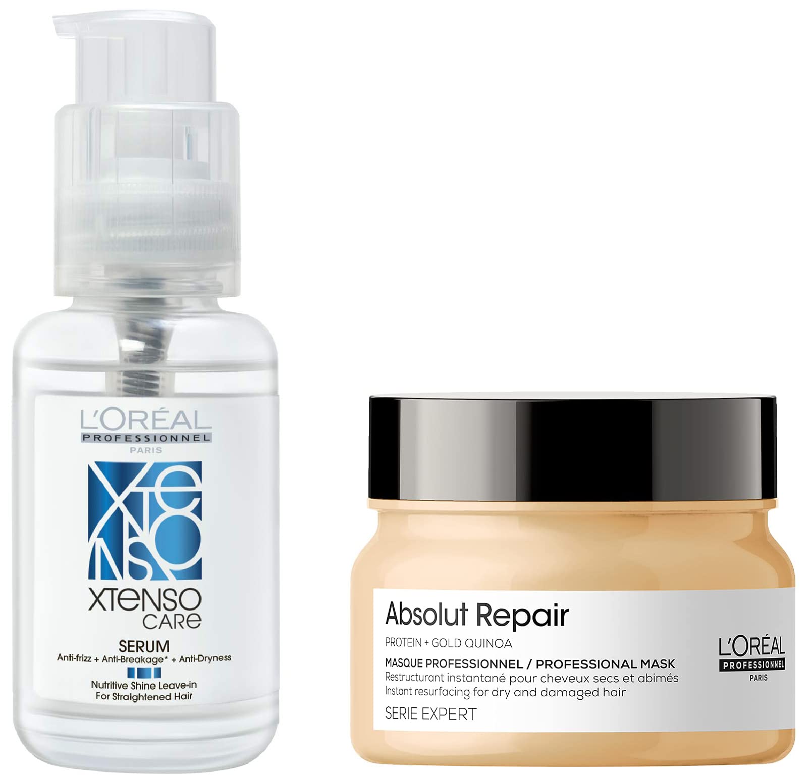 L’Oréal Professionnel Absolut Repair Hair Mask with Protein & Gold Quinoa for Dry and Damaged Hair, Serie Expert, 250gm & L'Oréal Professionnel Xtenso Care Serum 50 ml, For Straightened Hair
