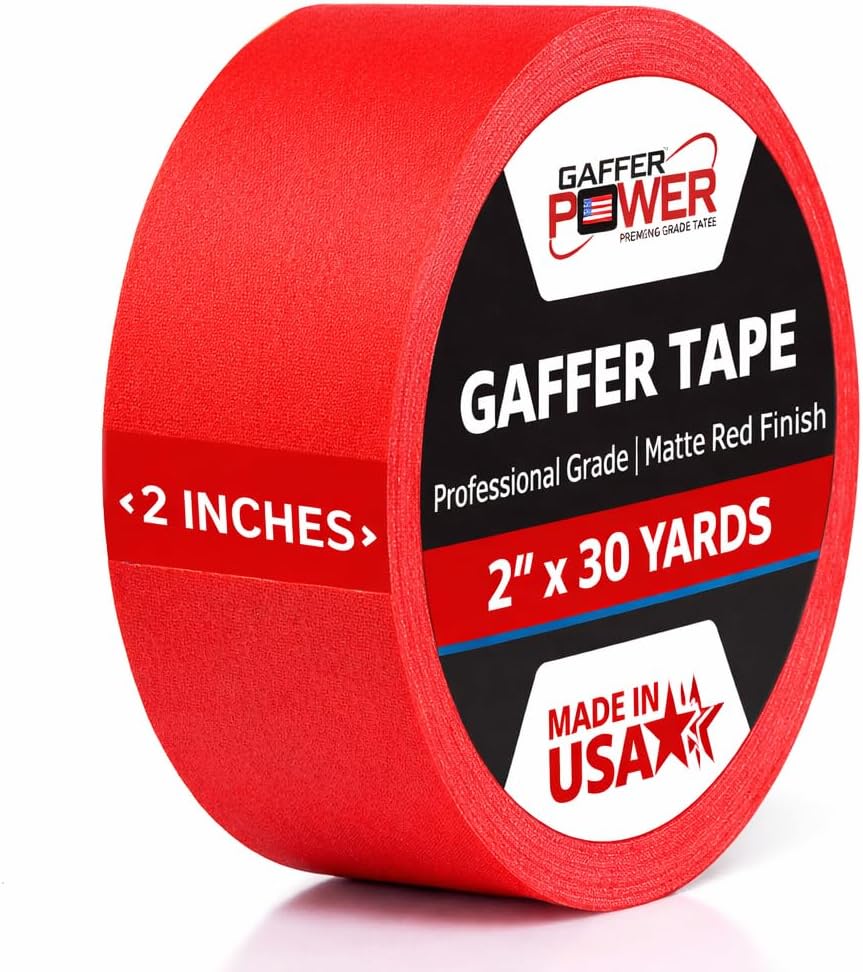 Gaffer Power Red Gaffer Tape, 2 Inch x 30 Yards, Made in USA, Professional Grade Gaffers Tape, Matte Non-Reflective, Strong Hold Clean Removal, Floor & Cable Marking Tape