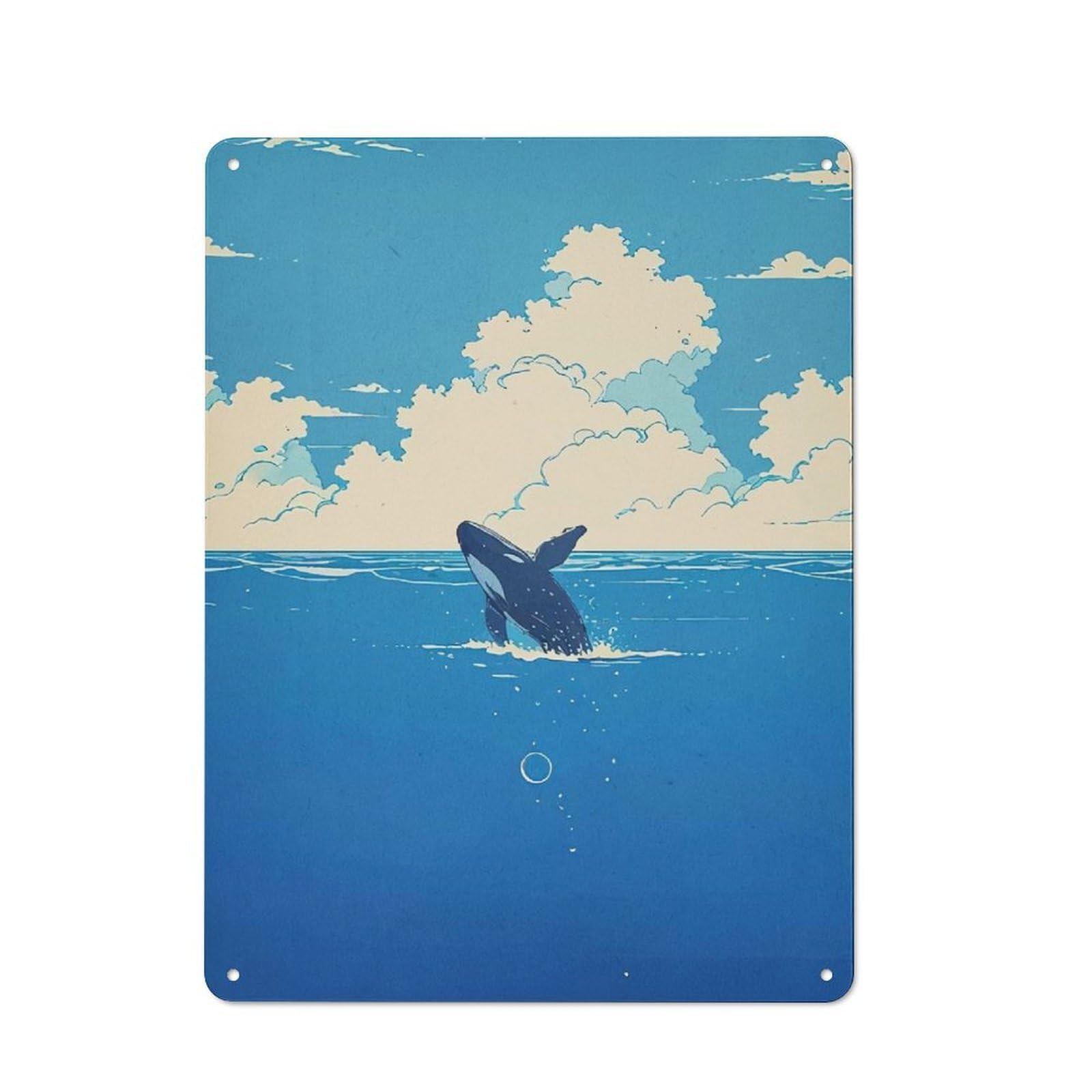 Junmoney Orca Whale Breaching Ocean Surface Tin Sign 40X30cm For Café Or Home Bar, Rustic Wall Decor, For Café-Style Decor Fans