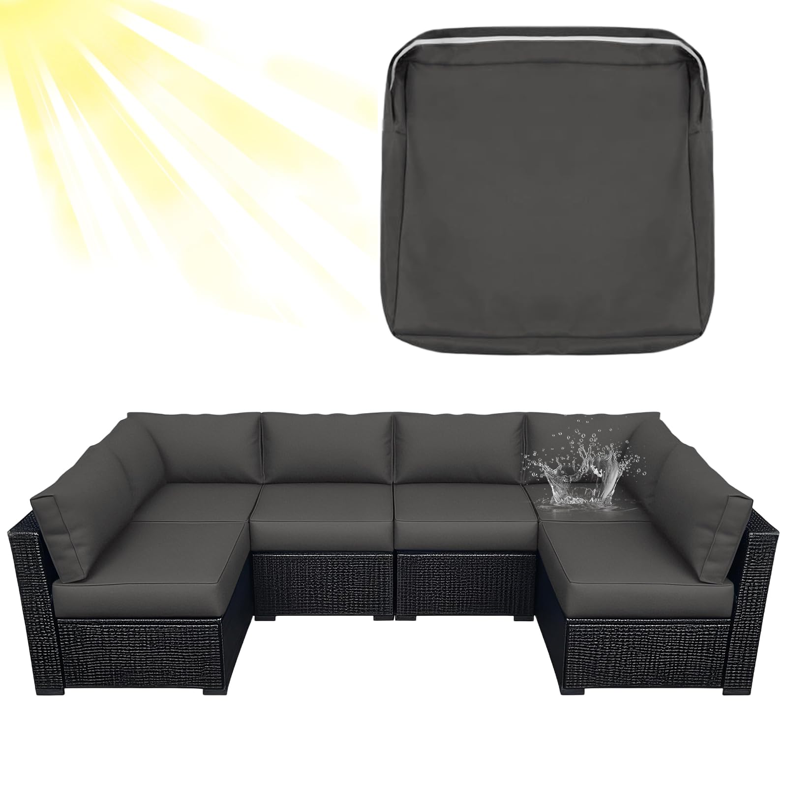 ZYBSLCSY Waterproof Replacement Cushions Slipcover for Outdoor Furniture Protector, Non-Slip Patio Chair Seat Cushion Cover with Zip, Garden Rattan Couch Cover (Dark Grey,2 pieces 50×45×10cm)