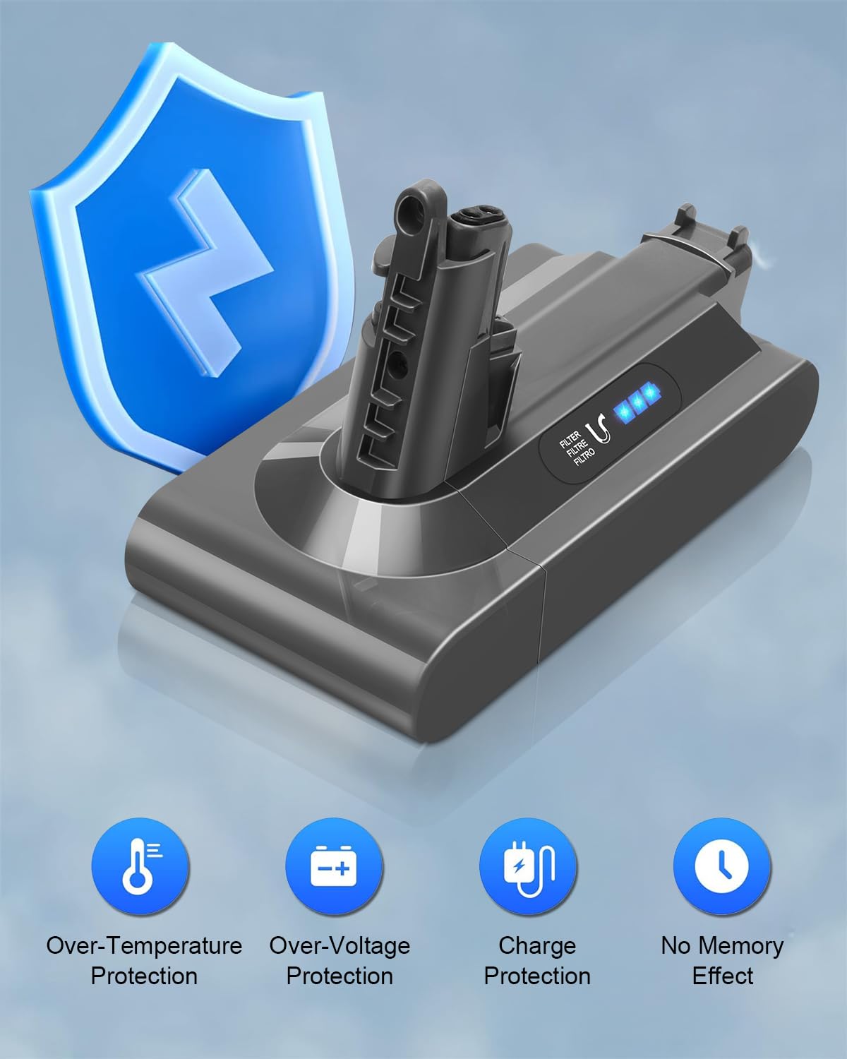 Waitley V10 6000mAh Akku für Dyson V10 SV12 mit 1 Filter