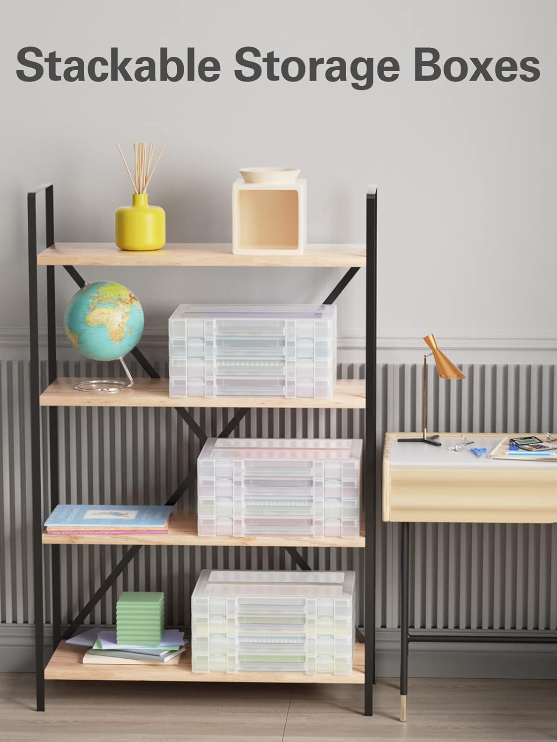 Denkee Large Paper Storage Box, 4 Pack Plastic Scrapbook Paper Storage Organizer with Handle for A4, 8.5 x 11 US Letter, Portable File Document Case, Board Game Storage - Image 7