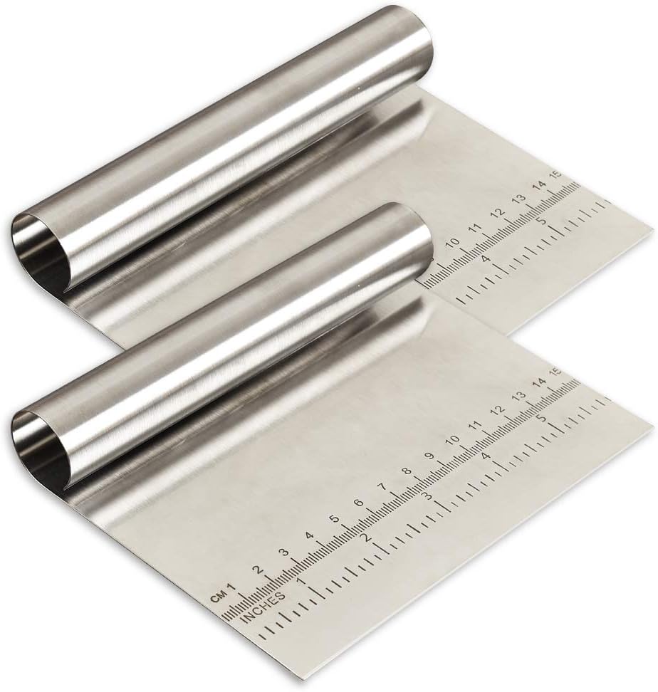Raspador/cortador/Picador de masa de Acero inoxidable Con Escala de medición, cortador de pasteles, cortador de pizza, cuchillo de Escala separador de pan de pastelería, paquete de 2