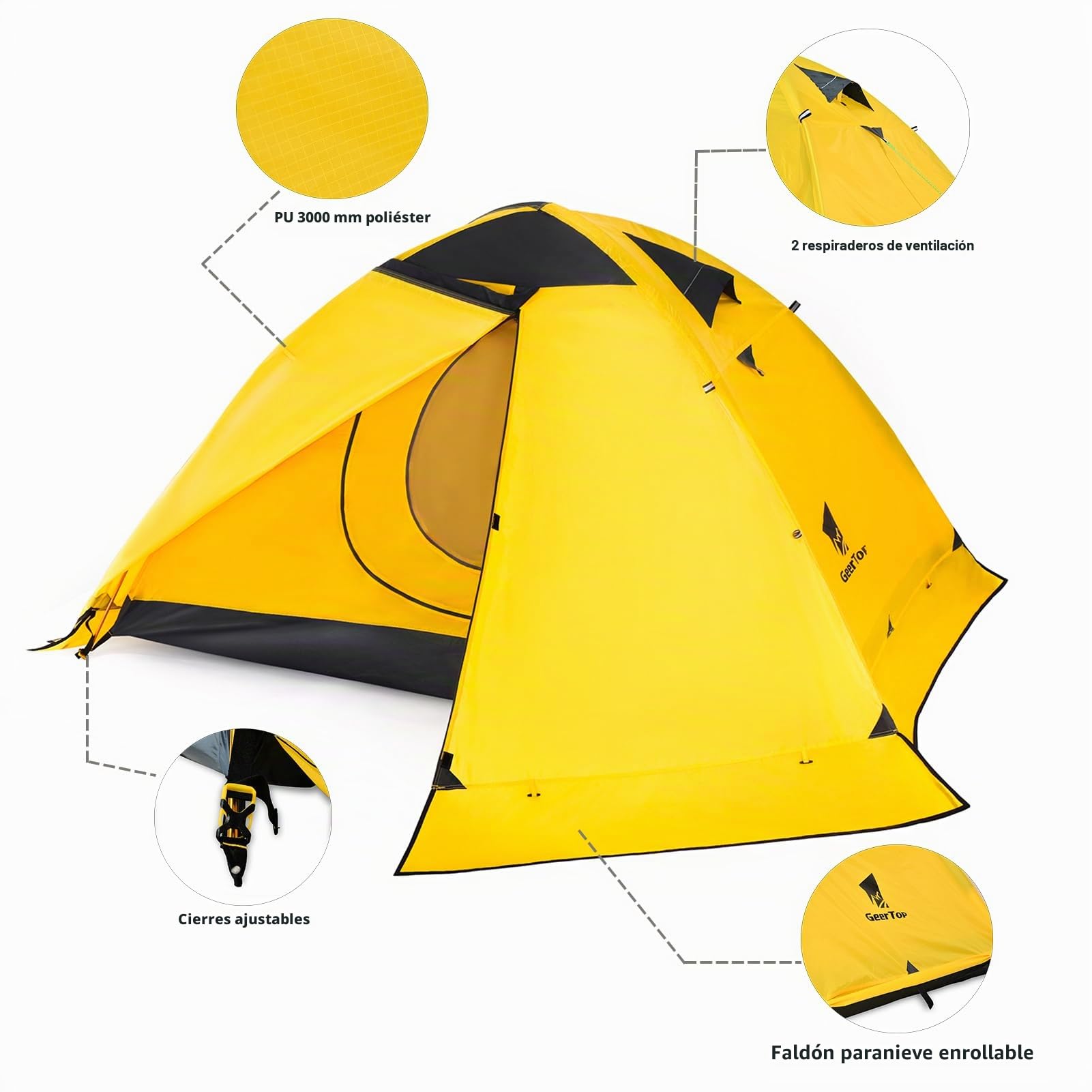GEERTOP Tienda de campaña para 2 Personas, 4 Estaciones Impermeable Doble Capa Tienda de Camping para Caza, Senderismo, Escalada, Viajes, fácil configuración