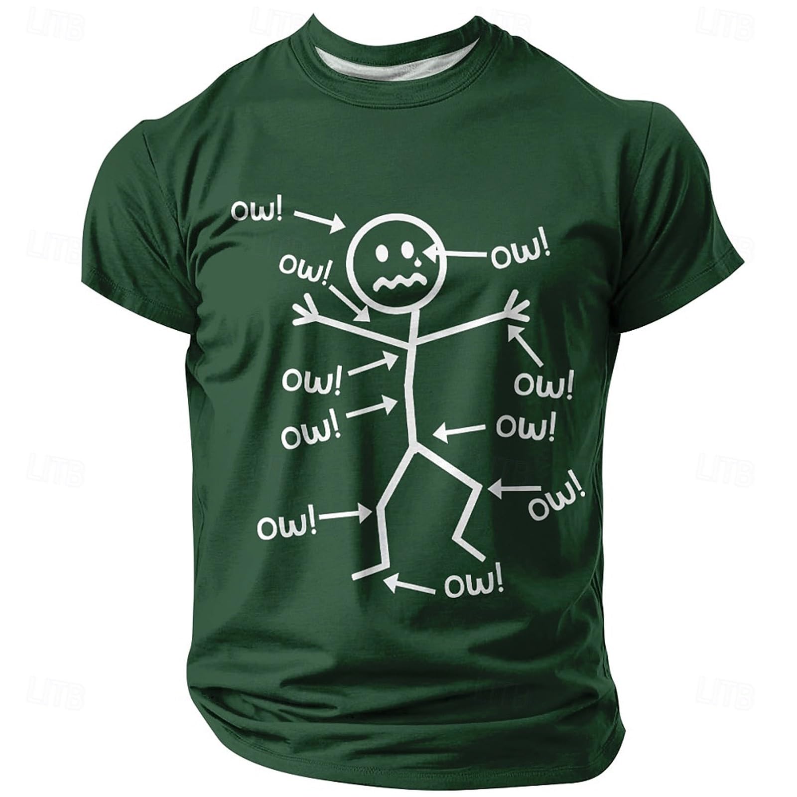 Character Men's T-Shirt Short Sleeve Crew Neck with Ow Print Funny Fun Motif Everyday Streetwear Leisure Shirt Graphic Shirt Summer Top Fun Shirt, Green, XXL