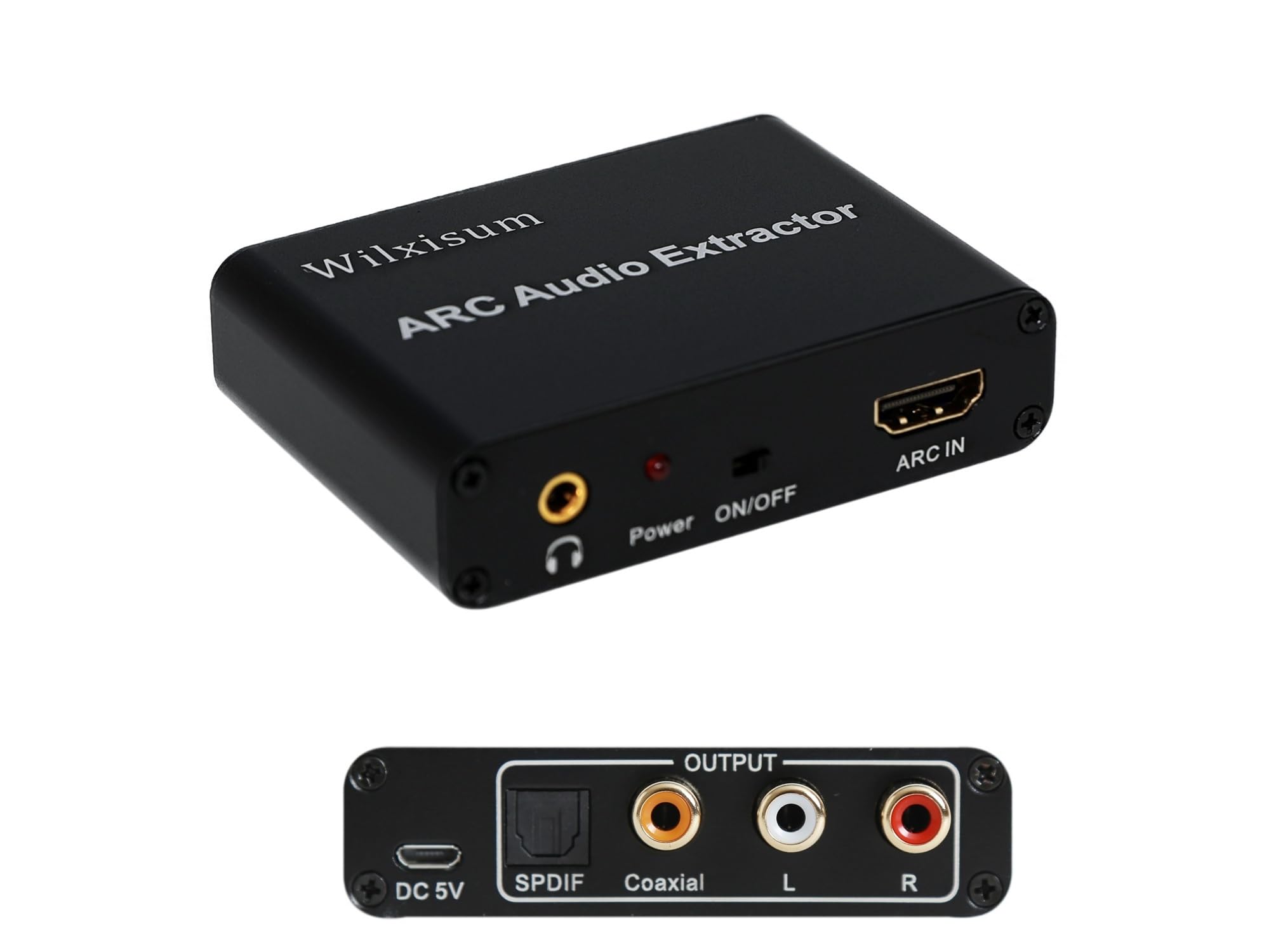 Extractor de audio de arco HDMI, ARC a RCA + óptico + 3,5 mm + convertidor coaxial/adaptador, adecuado para conectar TV HDMI ARC a sistemas de sonido, no compatible con CEC