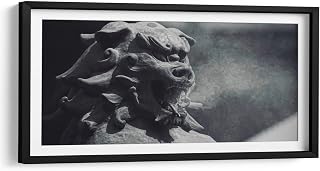 Canvas Lab | Smoking Dragon Statue - Nagano, Japan by Josué Altamira | 15 x 7 in | Fine Art Framed Print, Frame Color: Black, With Mat | Architecture, Asian, Japanese