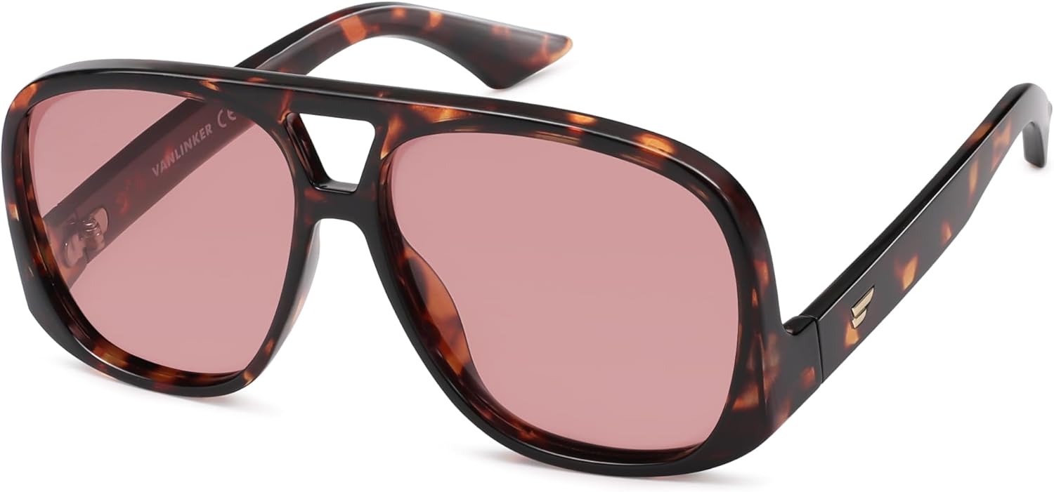 VANLINKER Oversized Aviator Polarized Sunglasses for Women Men Retro Square Eyewears Vintage 70s Style Low-Set Temples VL9822