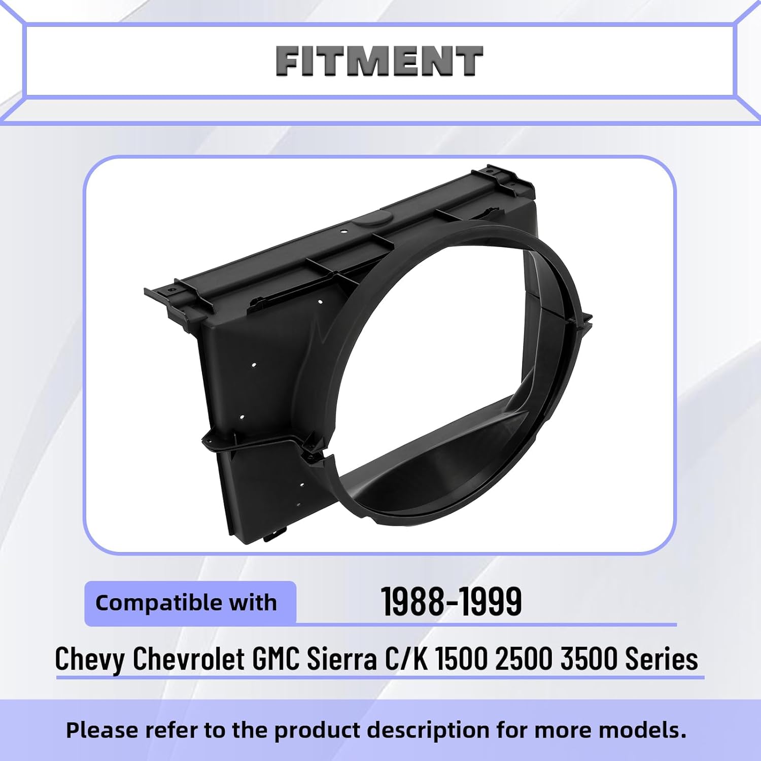 HECASA Fan Shroud Compatible with 1988-1999 Chevy Chevrolet GMC Sierra C/K 1500 2500 3500 Series Replacement for 15739589 GM3110116 15696691 GM3110117 Front Upper & Lower Radiator Fan Shroud Black