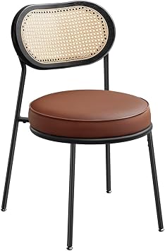 Adjustable Office Computer Chair with Armrest 1pcs Leather Upholstered Accent Dining Chairs with Woven Rattan BackrestCoffee Brown
