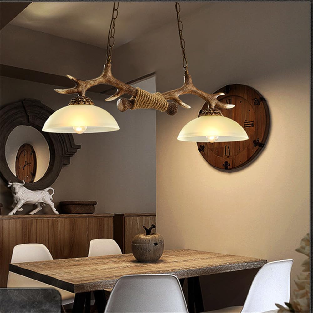 LYMSXAZOU American Retro Chandelier Personality Creative Living Room Restaurant Bedroom Clothing Store Bar Cafe Log Cabin Corridor Pendant Light (F 2 Lights)