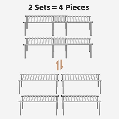 Miniatura 6 de STORAGE MANIAC Juego de 4 estantes organizadores de gabinete de cocina expandibles, estantes de encimera de cocina, estante de especias para cocina,