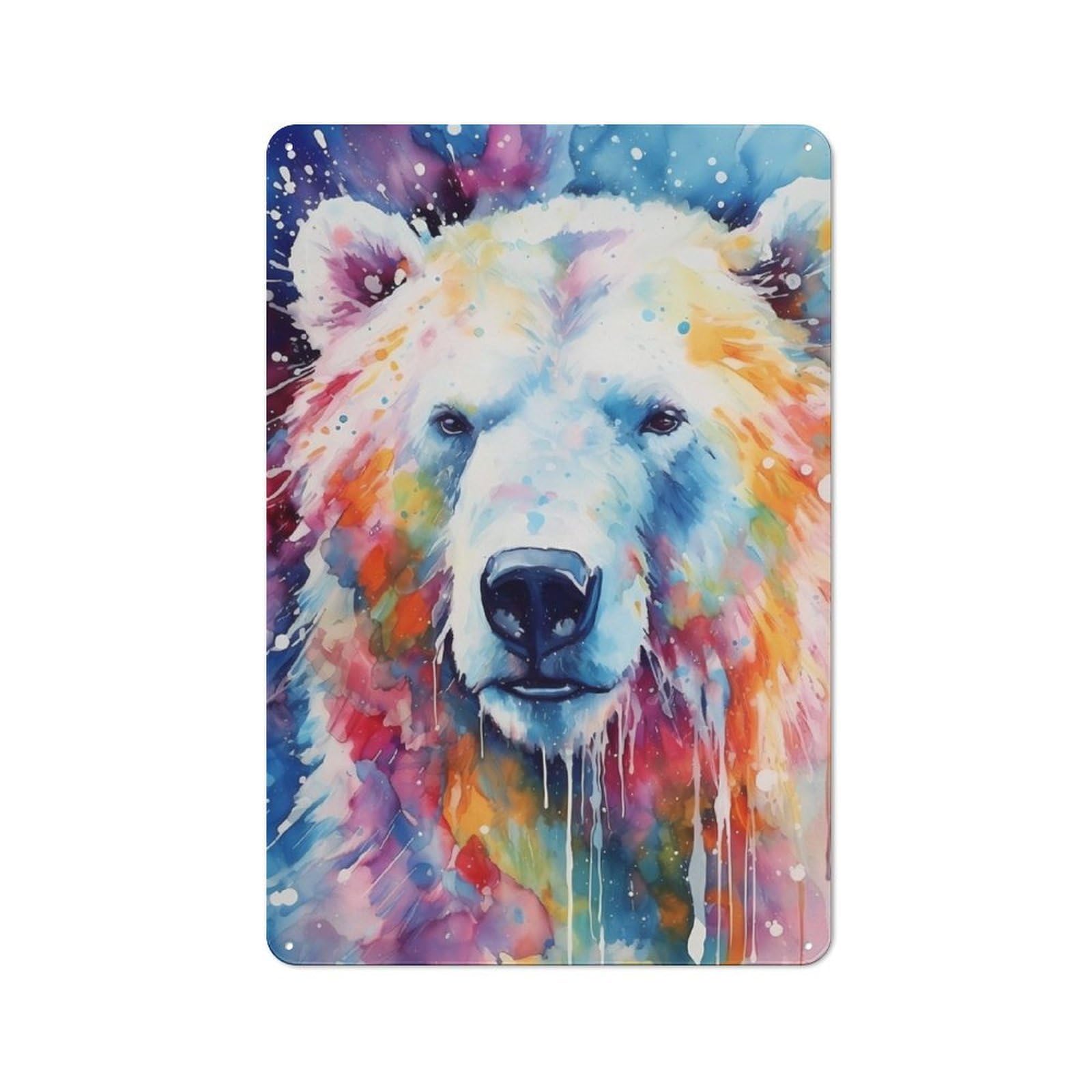Junmoney Polar Bear Watercolor Rustic Metal Plaque 30X20cm For Guest Room Or Hallway, For Home Interiors, Feature Walls And Decorative Displays