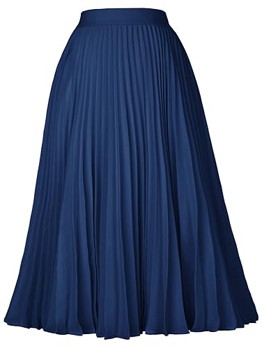 GRACE KARIN Pleated Midi Skirt for Women,Summer Chiffon Elastic High