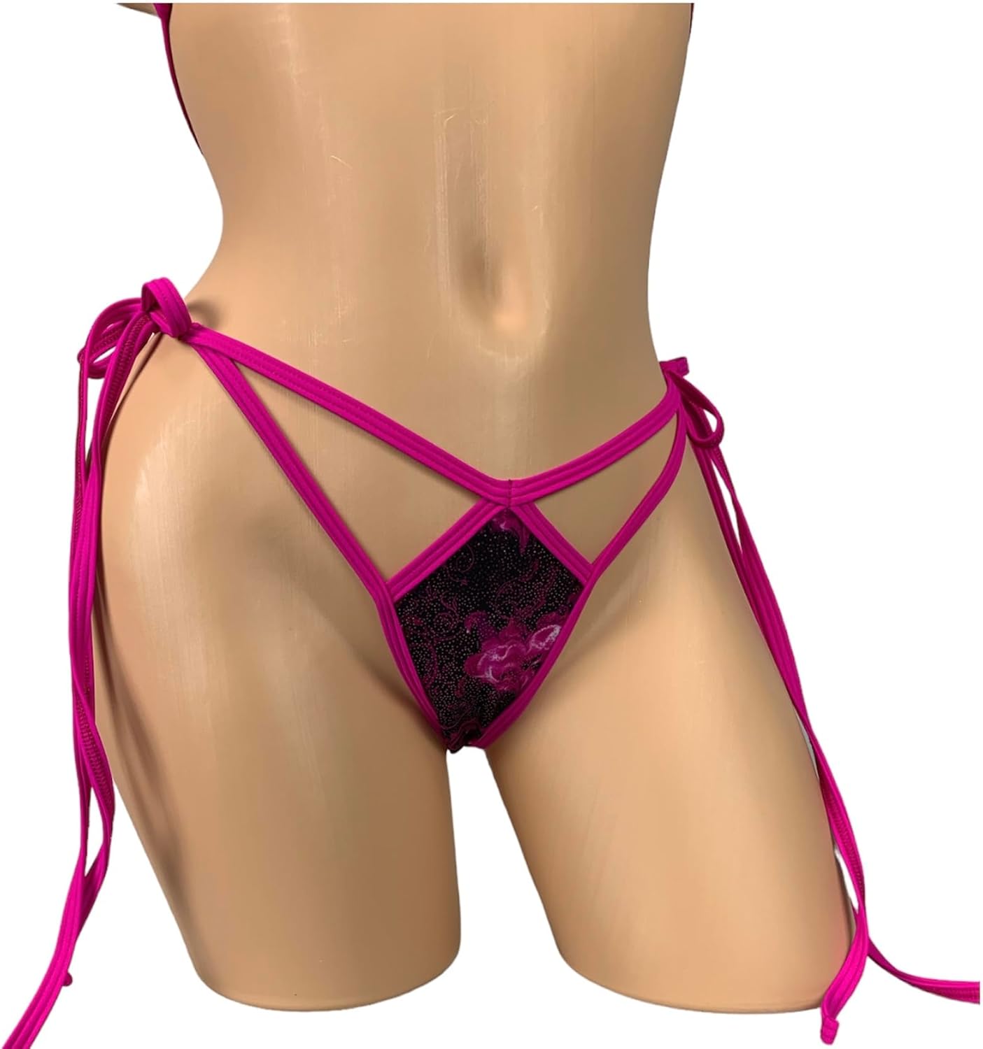 Freya's Boutique Sparkle Shine Triangle Bikini Top with Connector G-String Thong Tie Side Mini Micro V-String Thong Skimpy Exotic Dancewear Rave Outfit Swimwear Bathing Suit 2 Piece Set Handmade - Image 3