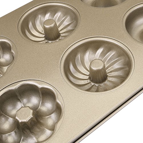 6-Cavity Mini Donut Pan, WarmHut 3 Pattern Carbon Steel Nonstick Donut Mold, Cake Baking Tray Maker Pan for Cake Biscuit Bagels Donut Cake Mold, Madeleine Pan