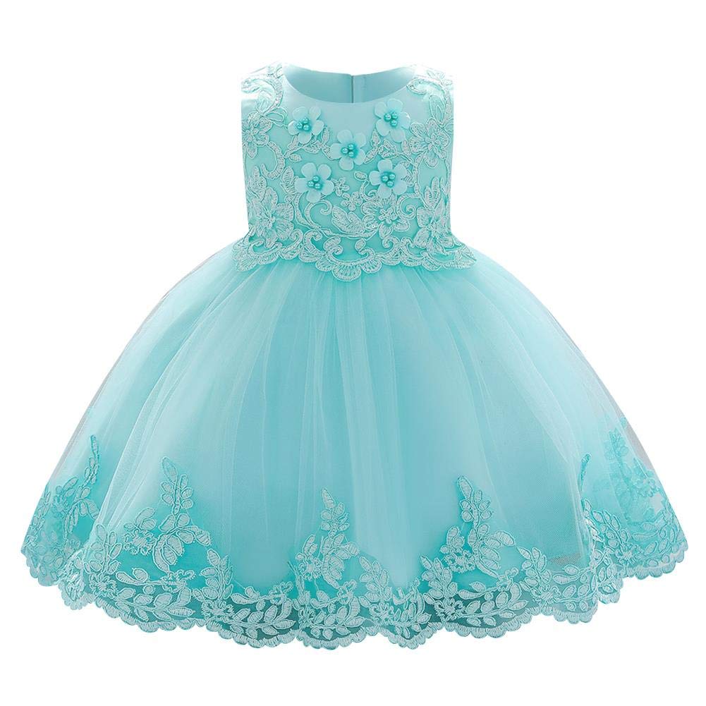 Toddler Baby Girls Formal Princess Dress Embroidered Lace Applique Flower Beaded Christening Baptism Tulle Tutu Ball Gown Wedding Party Bridesmaid Pageant Prom Evening Dress Light Green 18-24 Months