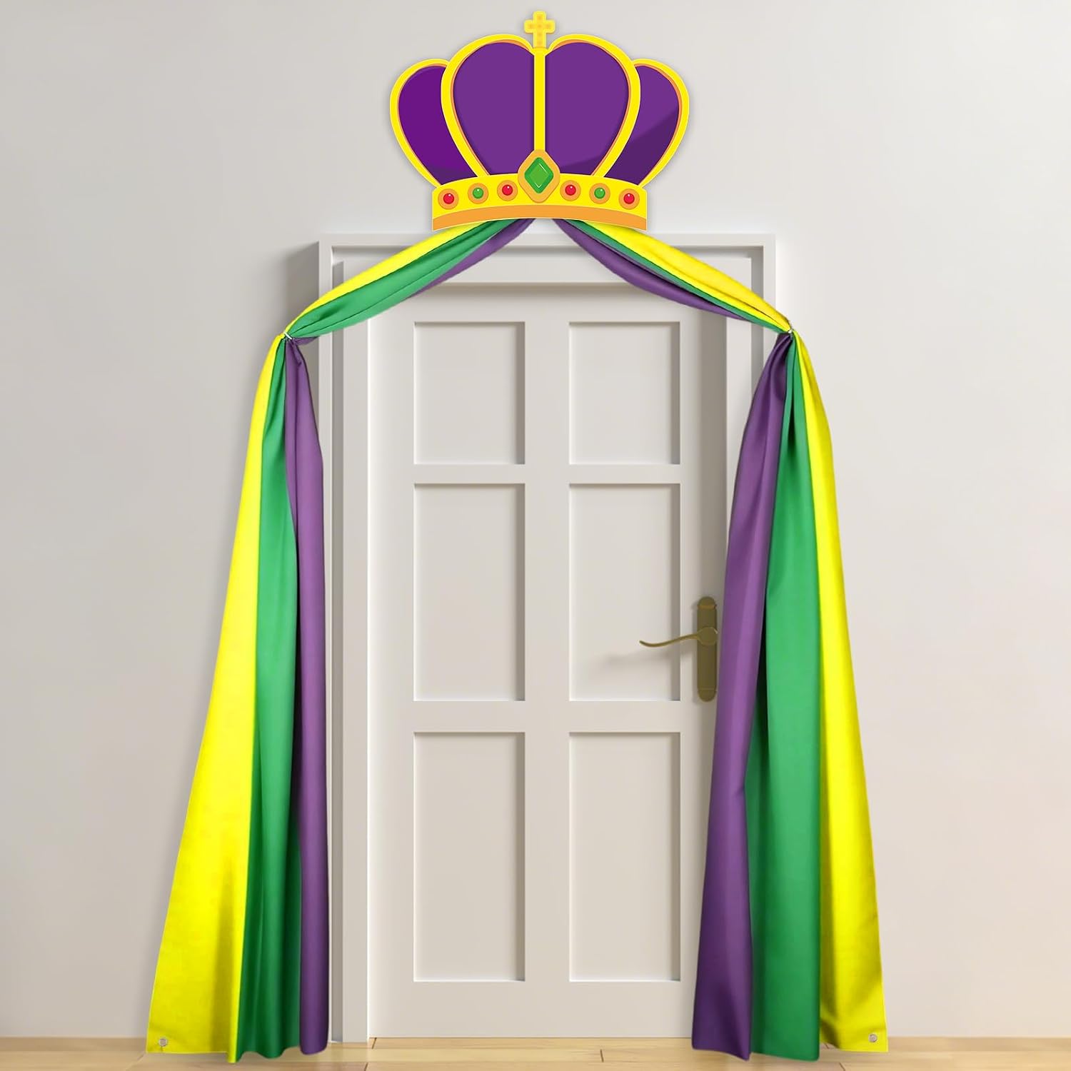 16ft Mardi Crown Gras Door Banner Porch Sign Decoration New Orleans Front Door Welcome Hanging Banner Crown Carnival Party Backdrop for Mardi Masquerade Party Gras Indoor Outdoor Photo Props