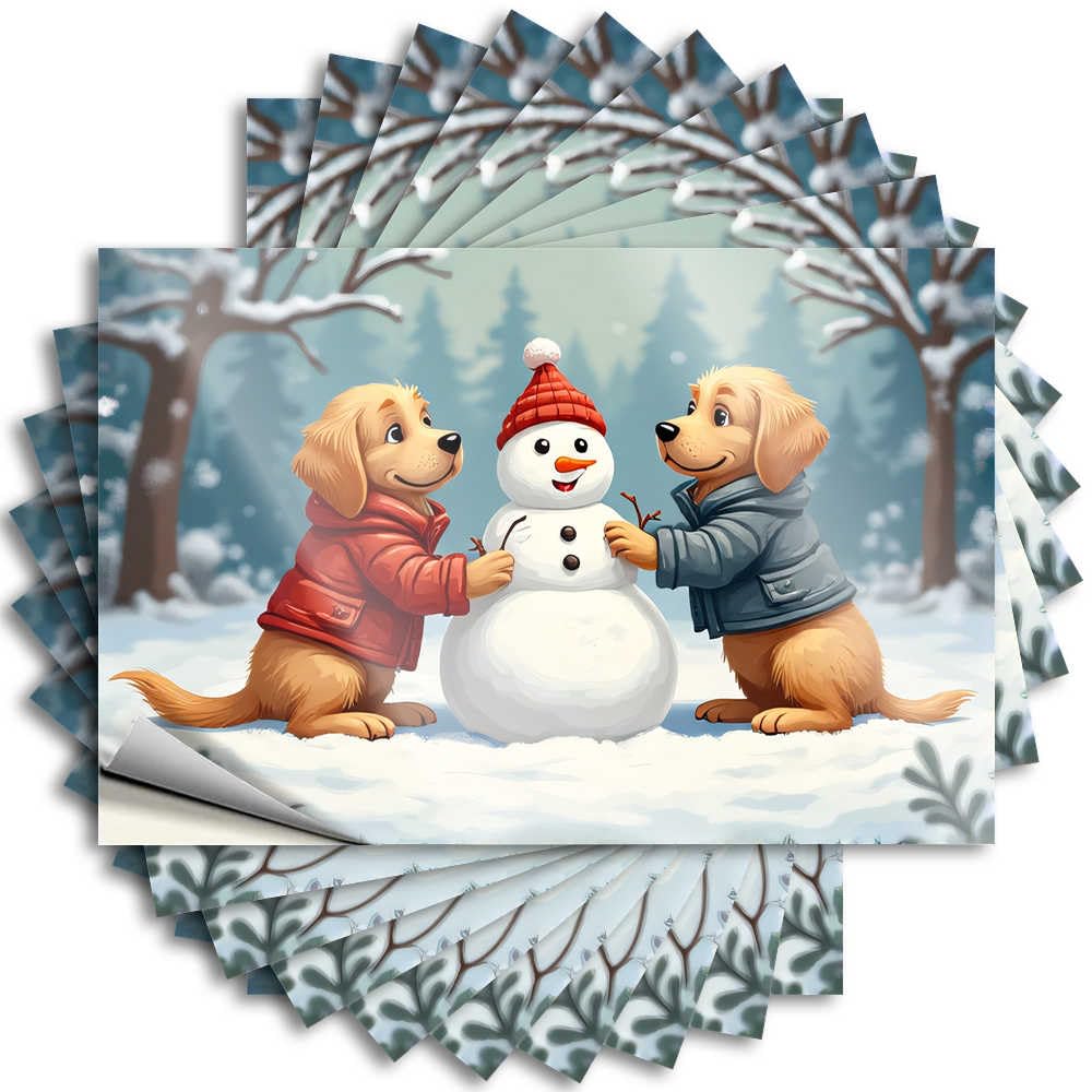 Tattoo Cats Rv Decor Sets Door Two Dogs Building A Snowman in Winter - No Residue Decals for Interesting(12X18CM)