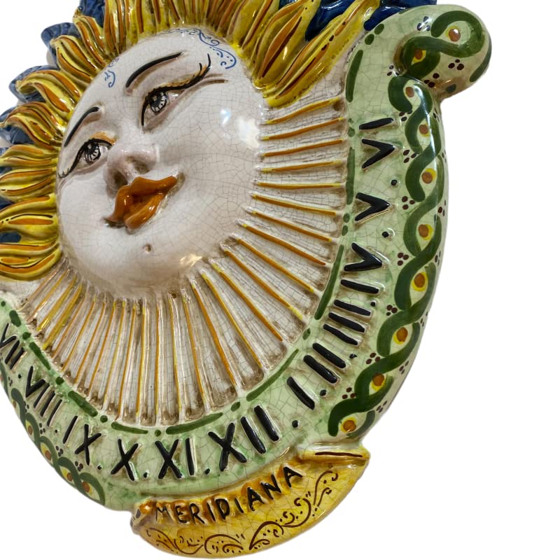 SICILIA BEDDA CAPACI Meridiana in Ceramica Caltagirone, Rilievo con Sole - Due opzioni Misura (1Unità). - H 45 x 43 cm ca.