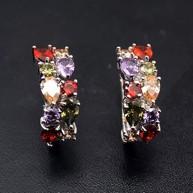 Pierced Earrings for Women,Birthstone Hoop Earrings,Created Garnet Amethyst Peridot Anniversary Birthday Graduation Gifts