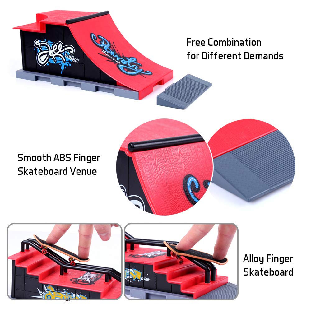 Generico Kit di Pista da Skate per Finger Set Giocativo Educativo con a Rampa in Combinazione DIY Fingerboard ABS Alloy Regalo Appassionati Sport