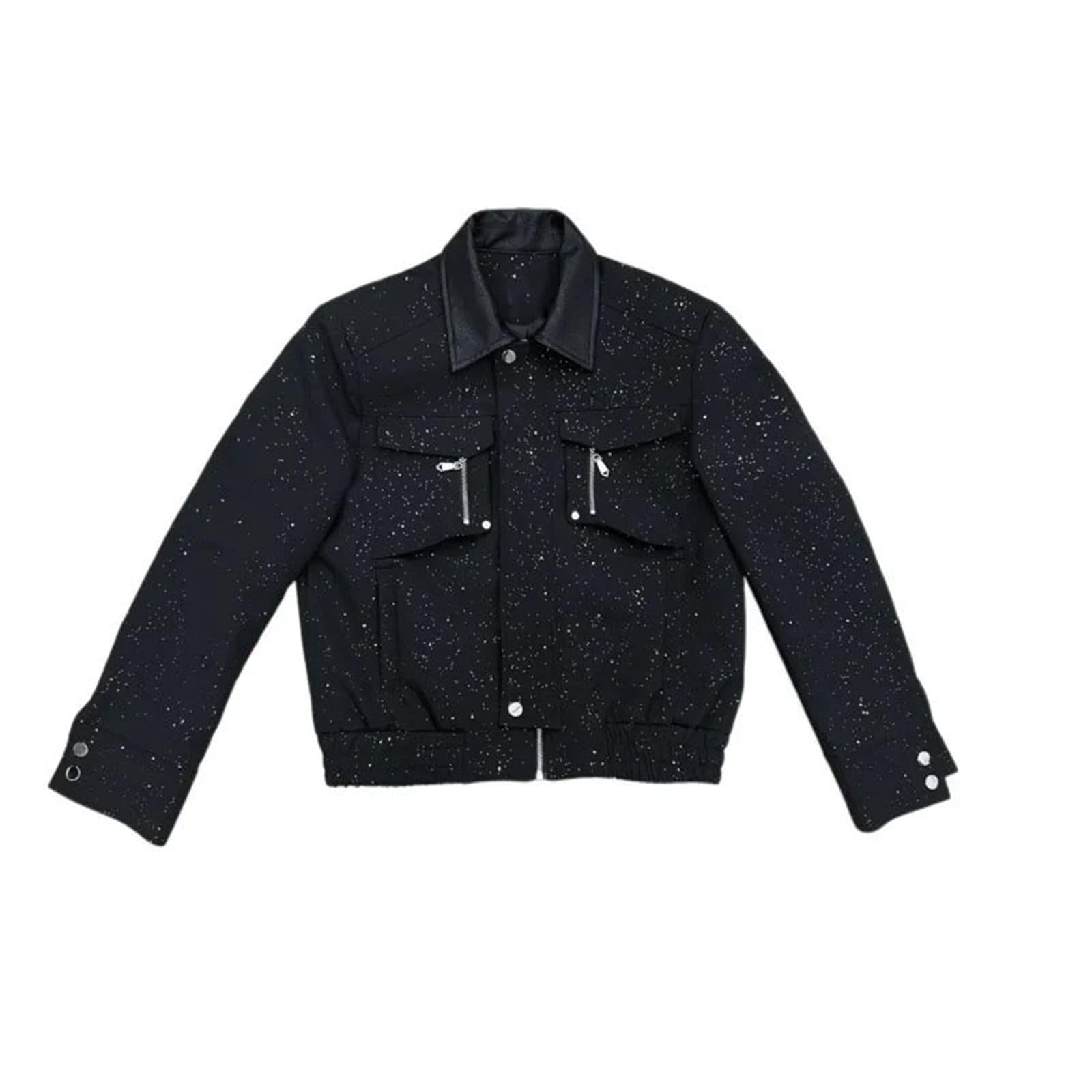 Veste courte large homme style coréen manteau cuir patchwork noir - 8