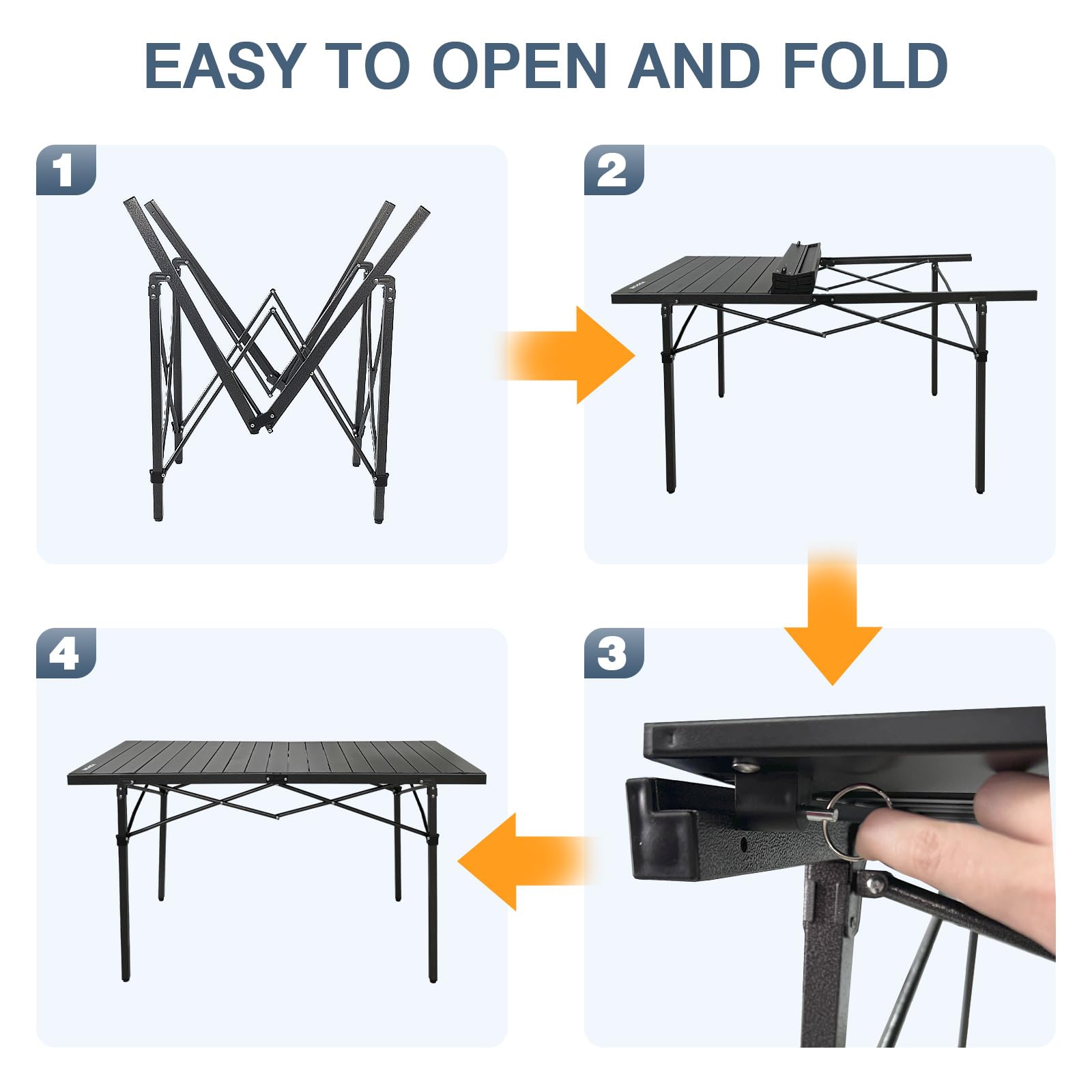 Campingtisch Klappbar Aluminium Breites Panel Groß Gartentisch für 4-6 Personen Outdoor Klapptisch Faltbar Rolltisch Reisetisch mit Aufbewahrungstasche 141 x 70 x 70cm bis 80kg Schwarz