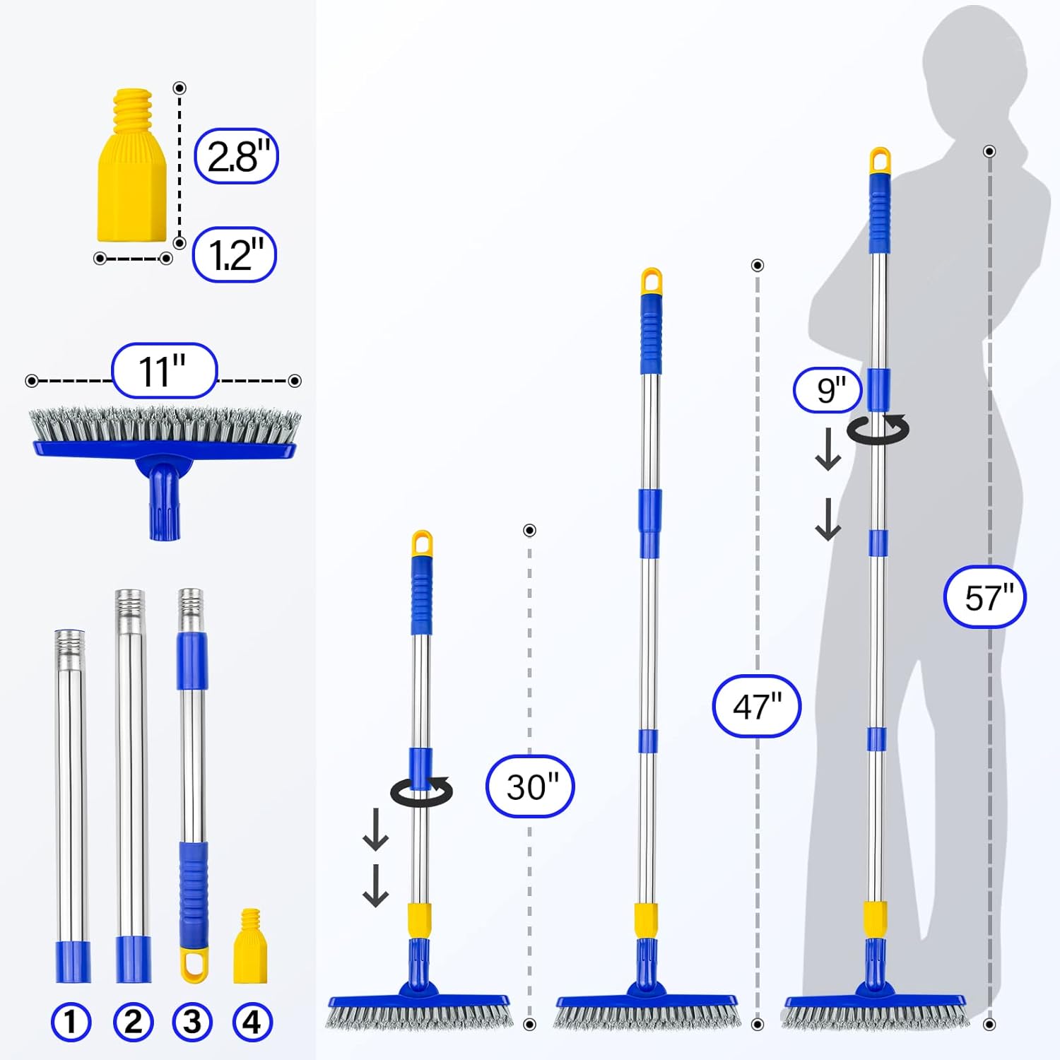 Grout Brush with Long Handle, ITTAR 33-55 Inch Telescopic Handle V Shape Stiff Bristles Tile Floor Grout Scrubber Deep Cleaner Brush for Kitchen,Bathroom, Shower, Baseboards, Hard-to-Reach Corners : Health & Household