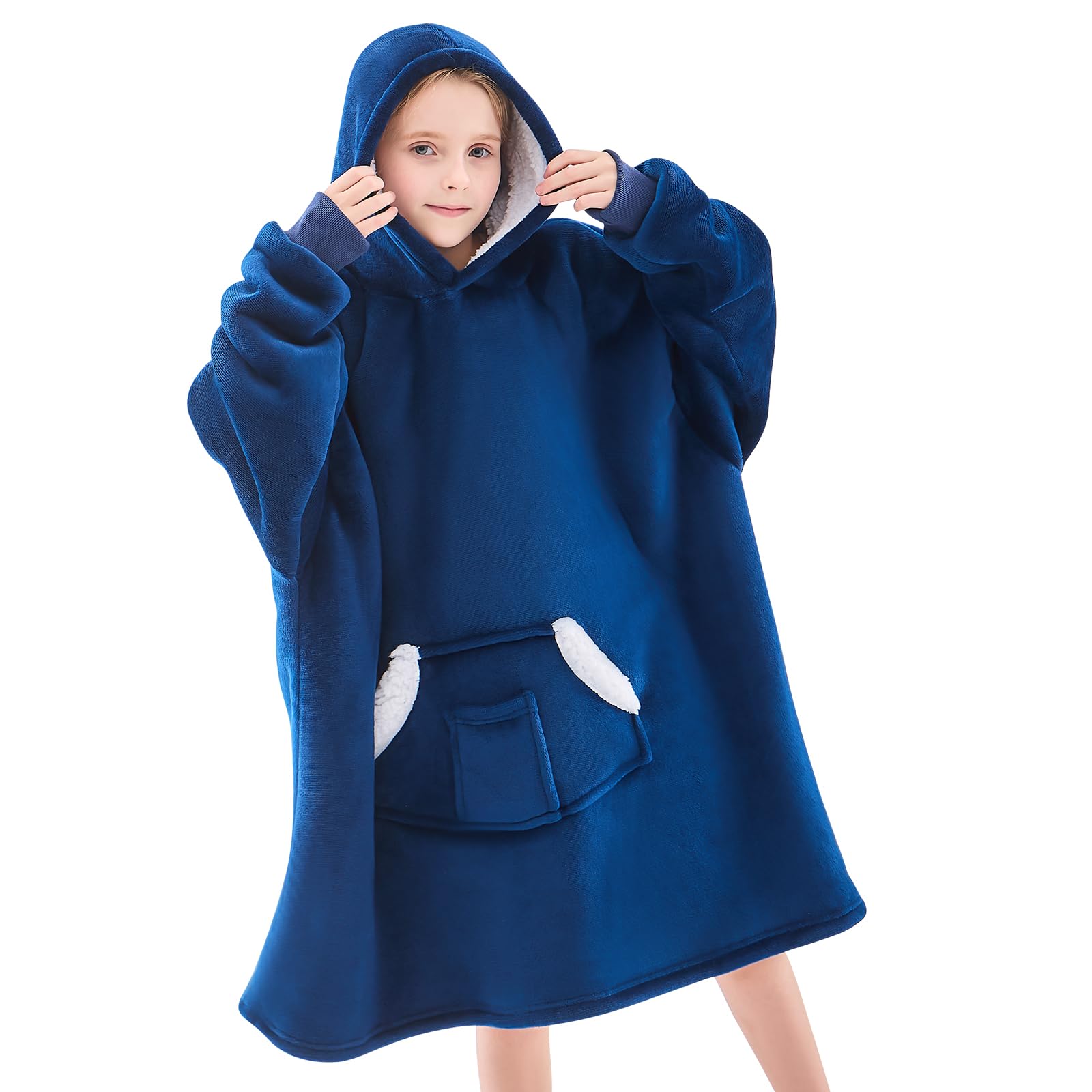 NORD ECO Wearable Blanket Hoodie for Kids & Teens 6-13 Year Old, Oversized Sherpa Fleece Sweatshirt with Pocket, Soft Cozy Hooded Blankets Christmas