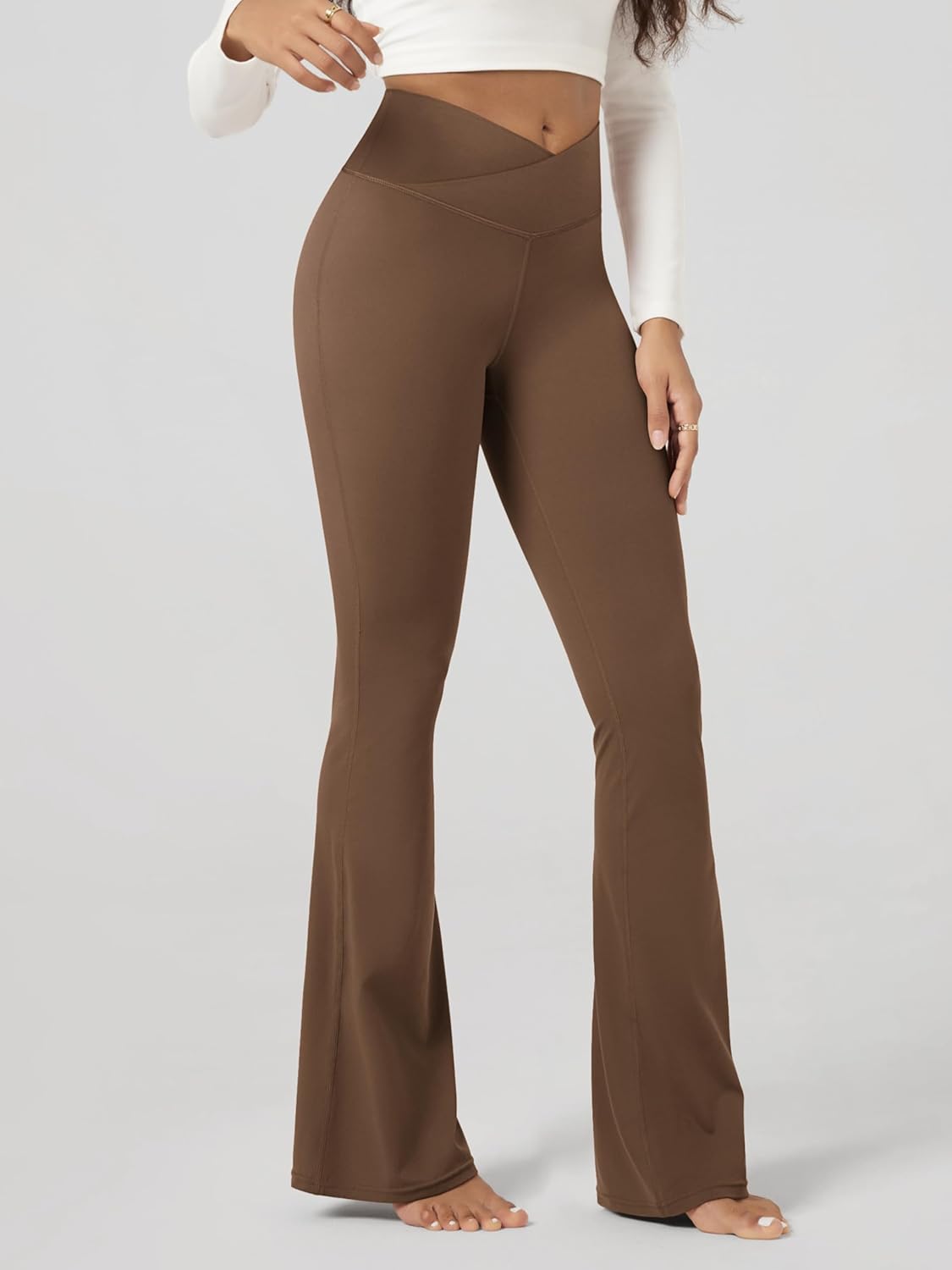 ODODOS Women's Crossover Flared Yoga Pants Cloud Feeling Soft High Waist Bootcut Leggings with Back Pocket -30" / 32" Inseam